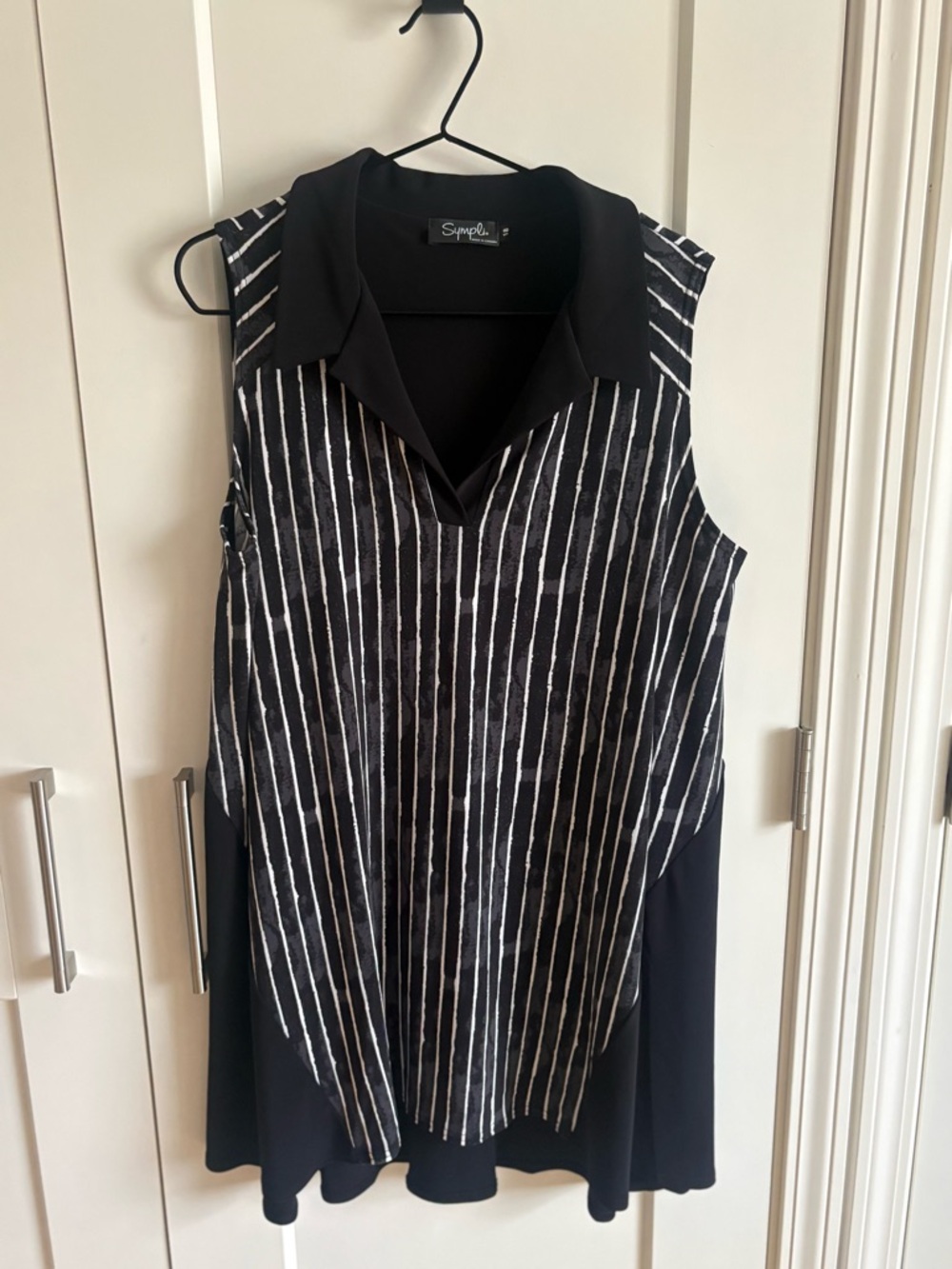 Sympli Black and White Sleeveless Striped Tunic